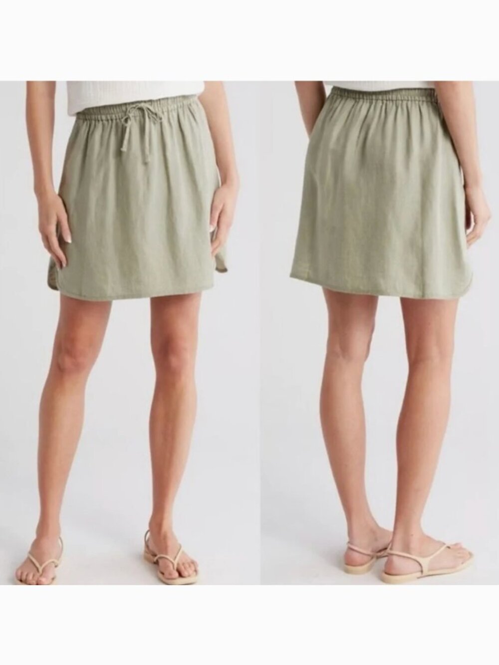 Madewell Curved Hem Linen Blend Mini Skirt in 'Forgotten Landscape'